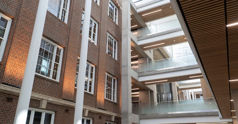 the interior of the university commons building, photo by Martin Bendico
